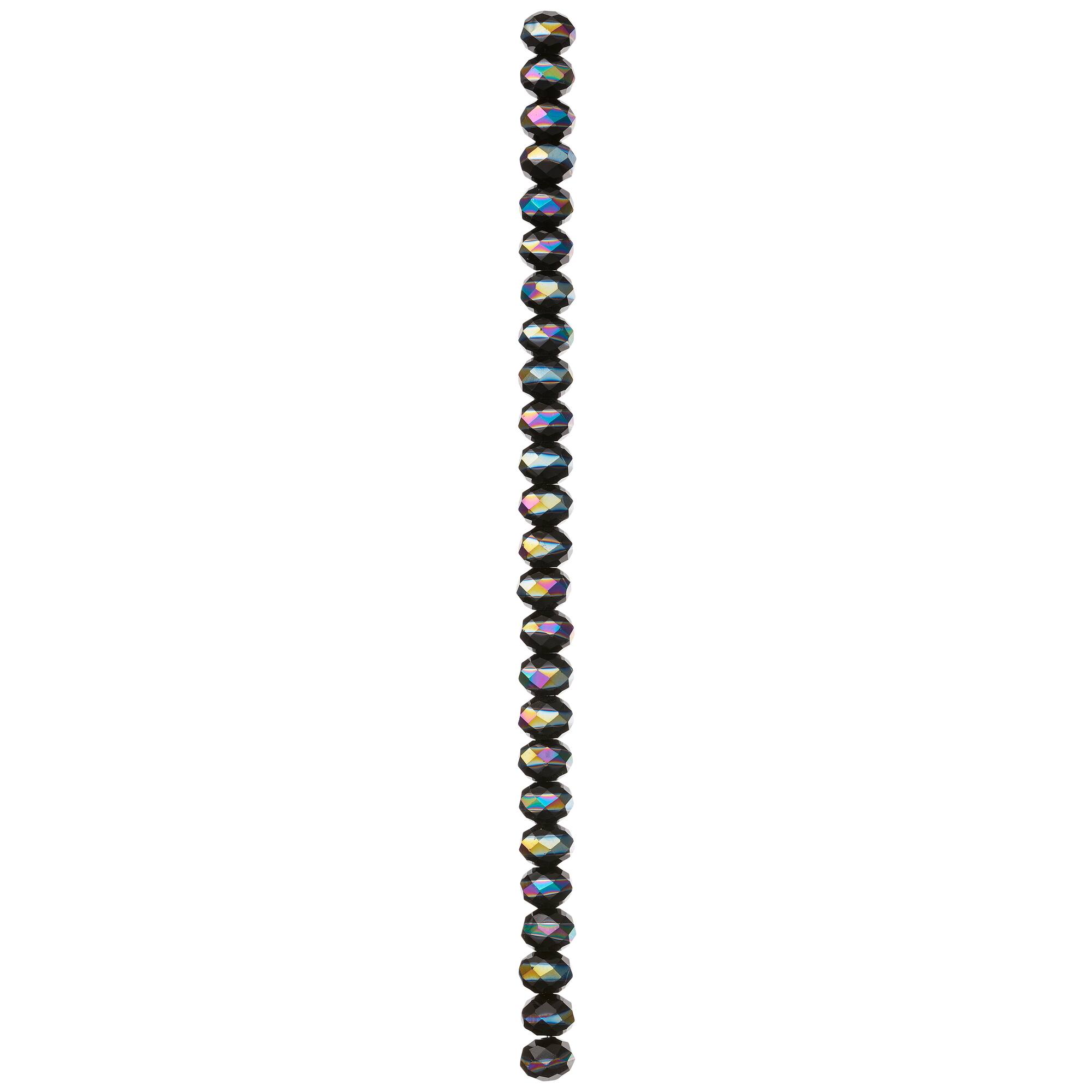 Black Aurora Borealis Striped Glass Faceted Rondel Beads, 8mm by Bead Landing™